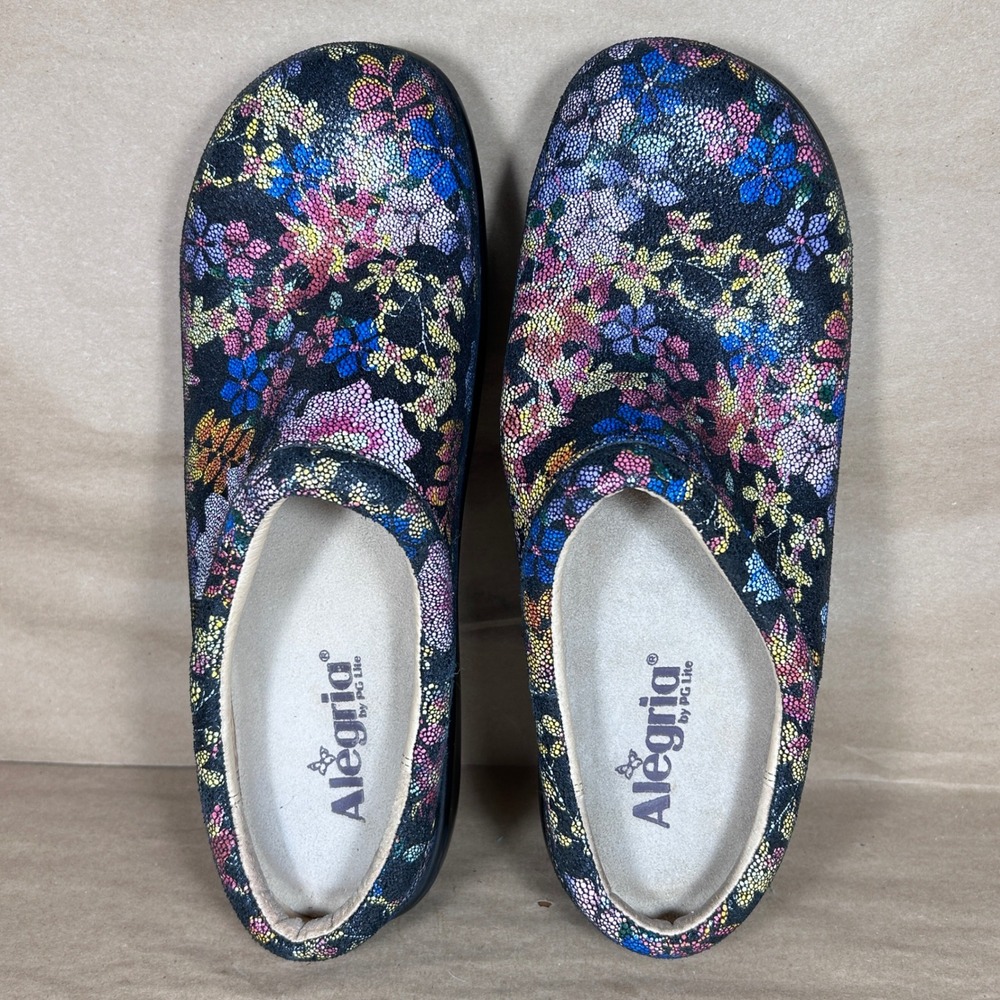 Alegria Kay Bloomies Floral Leather Clogs Mules Multi Color Womens US 10-10 1/2 - Picture 9 of 10